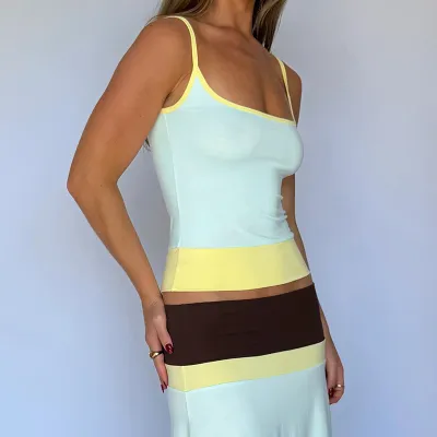Women Fashion Contrast Stitching Camisole Top