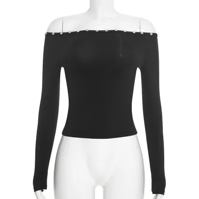 Autumn Women Shoulder Long Sleeve T-Shirt Top