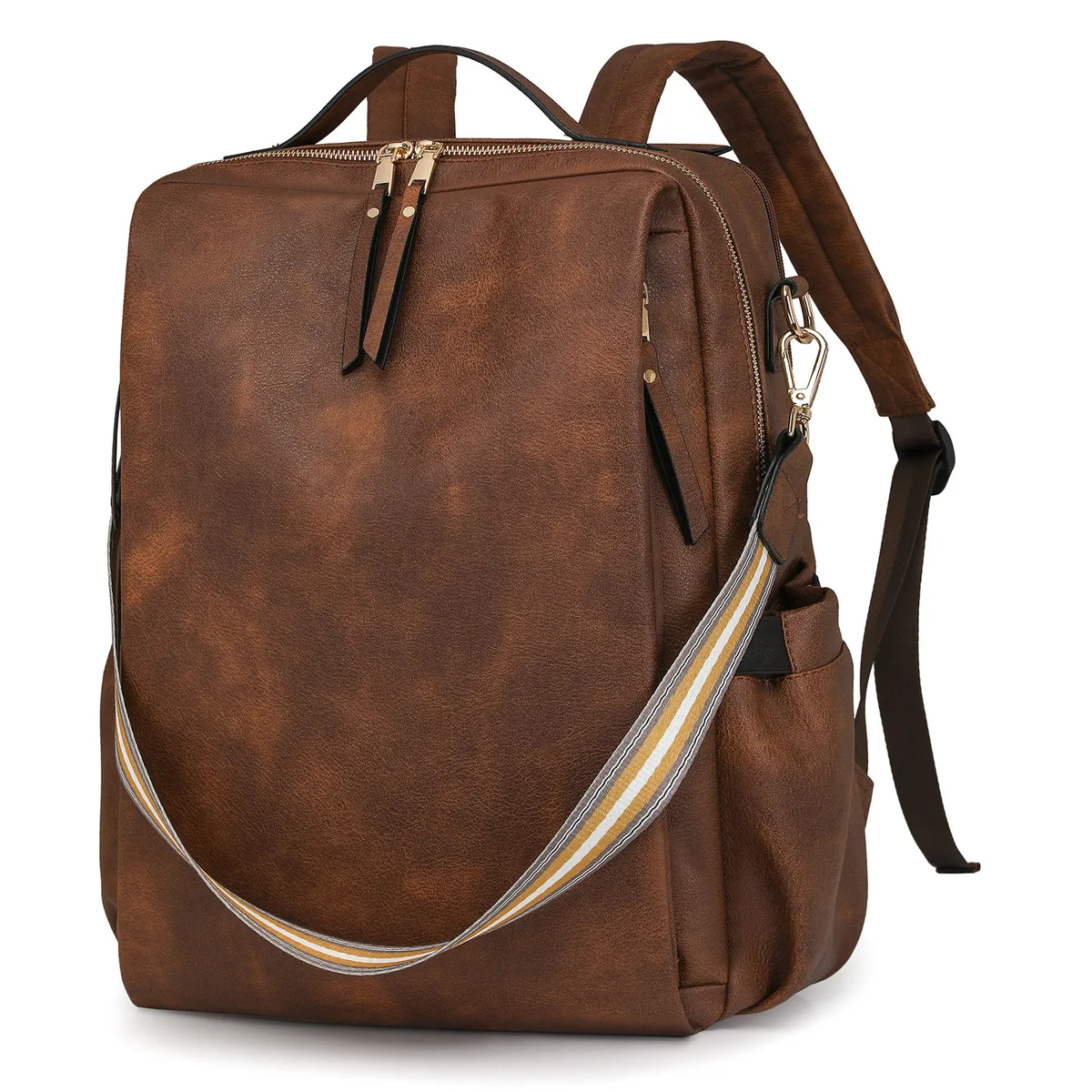 Women'S Fashion Casual Retro Solid Color Multi-Functional Pu Backpack