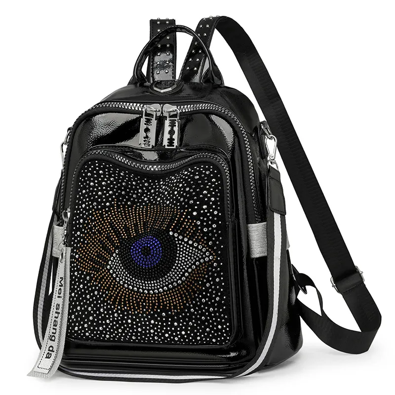 Women Fashion Casual Rhinestone Big Eyes Large Capacity Dual-Purpose Backpack