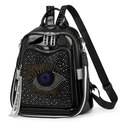 Women Fashion Casual Rhinestone Big Eyes Large Capacity Dual-Purpose Backpack