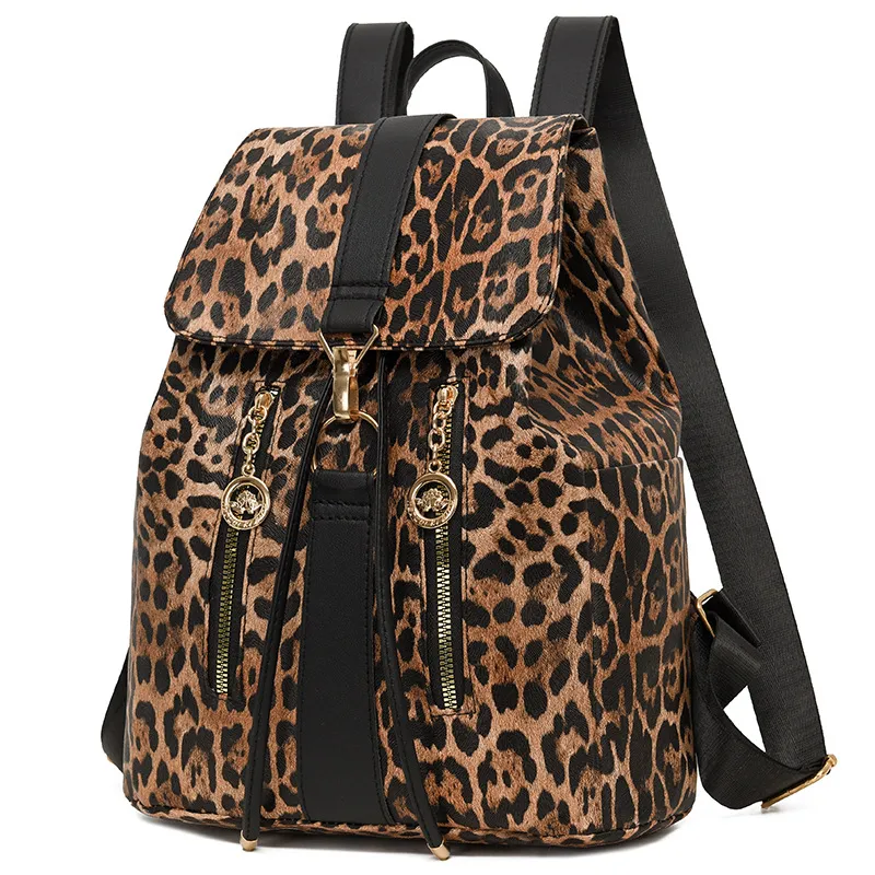 Women Fashion Casual Leopard Large Capacity Backpack