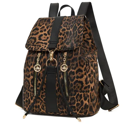Women Fashion Casual Leopard Large Capacity Backpack