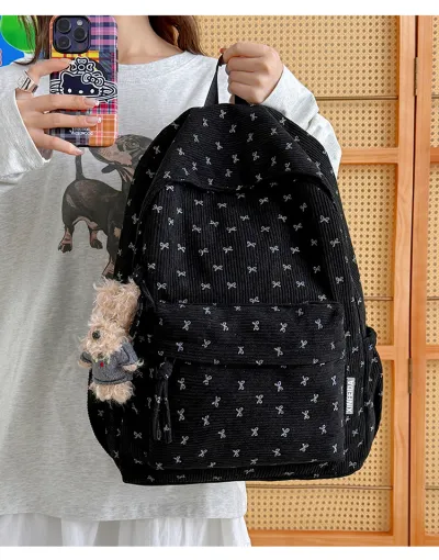 Women Fashion Casual Printed Corduroy Large-Capacity Backpack