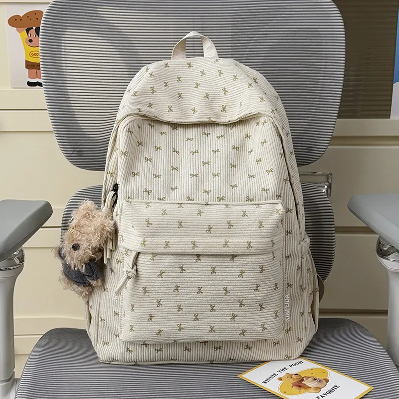 Women Fashion Casual Printed Corduroy Large-Capacity Backpack