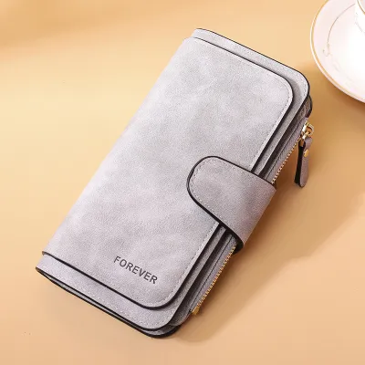 Women Fashion Casual Long Frosted Pu Leather Buckle Multi-Card Three-Fold Wallet