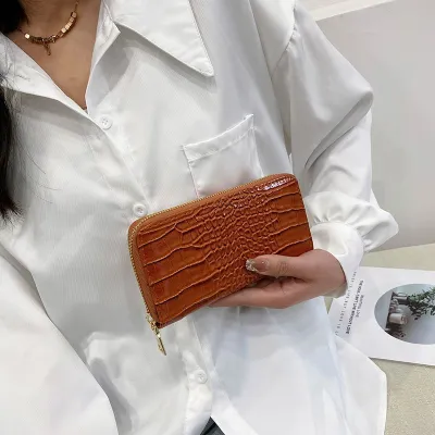 Women Fashion Casual Solid Color Crocodile Pattern Large Capacity Clutch Bag Wallet