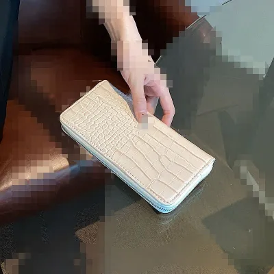 Women Fashion Casual Solid Color Crocodile Pattern Large Capacity Clutch Bag Wallet