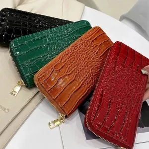 Women Fashion Casual Solid Color Crocodile Pattern Large Capacity Clutch Bag Wallet