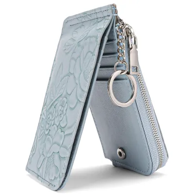 Women Fashion Zipper Card Case Embossed Design Large Capacity Multi-Card Wallet