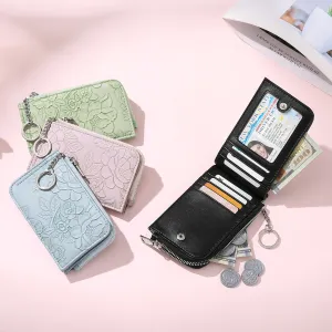 Women Fashion Zipper Card Case Embossed Design Large Capacity Multi-Card Wallet