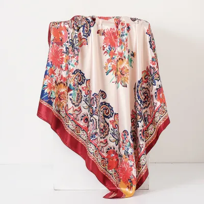 Women Fashion Casual Cashew-Print Silk 90cm Square Scarf