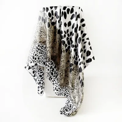 Women Fashion Leopard Silk Spliced Color 90cm Square Scarf