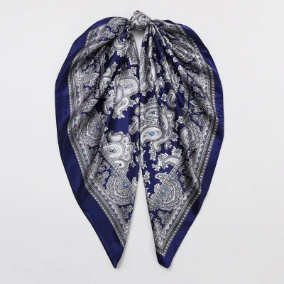 Women Fashion Casual Retro Cashew Printed 90cm Square Silk Scarf