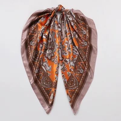 Women Fashion Casual Retro Cashew Printed 90cm Square Silk Scarf