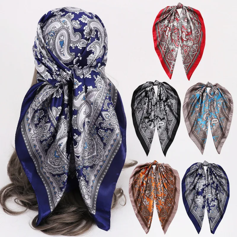 Women Fashion Casual Retro Cashew Printed 90cm Square Silk Scarf