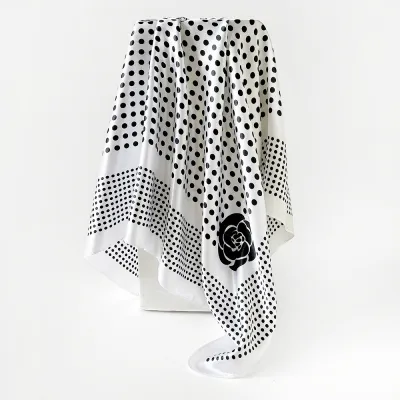 Women Fashion Casual Polka Dot Print Silk-Like 90cm Square Scarf