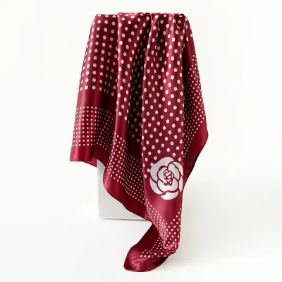 Women Fashion Casual Polka Dot Print Silk-Like 90cm Square Scarf