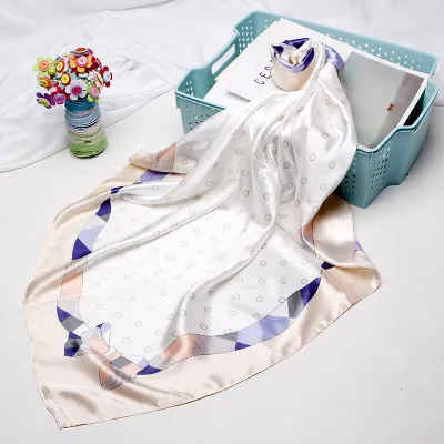 Women Fashion Casual Polka Dot Print Silk-Like 90cm Square Scarf
