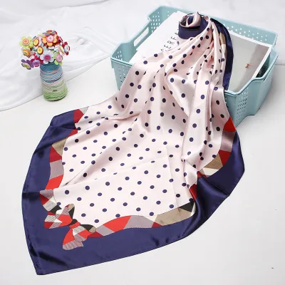 Women Fashion Casual Polka Dot Print Silk-Like 90cm Square Scarf