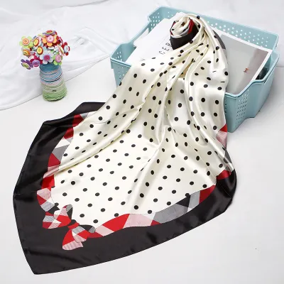 Women Fashion Casual Polka Dot Print Silk-Like 90cm Square Scarf