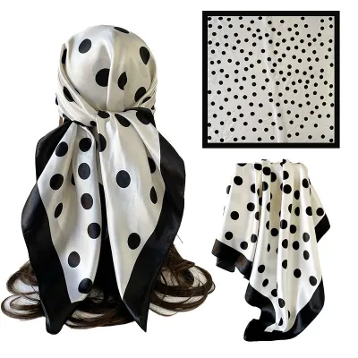 Women Fashion Casual Polka Dot Print Silk-Like 90cm Square Scarf