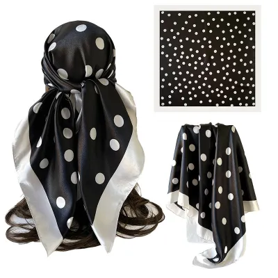 Women Fashion Casual Polka Dot Print Silk-Like 90cm Square Scarf