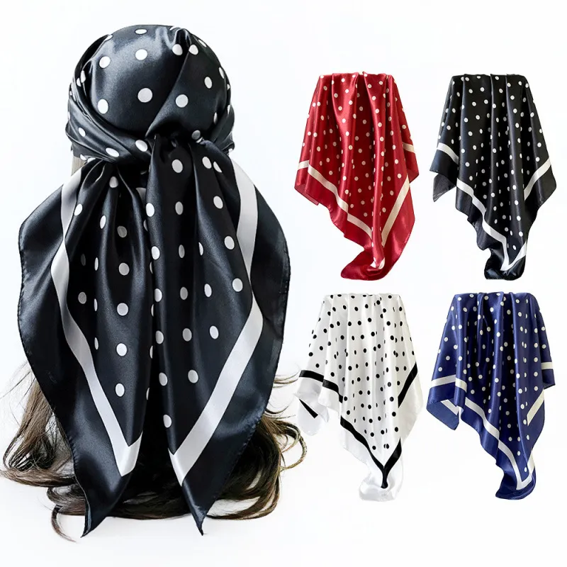 Women Fashion Casual Polka Dot Print Silk-Like 90cm Square Scarf