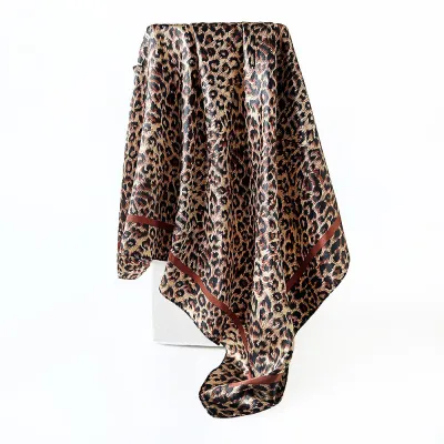 Women Fashion Casual Leopard Imitation Silk 90cm Square Scarf