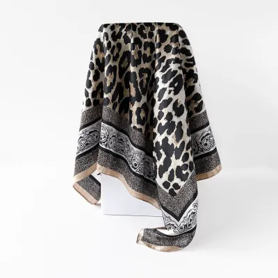 Women Fashion Casual Leopard Imitation Silk 90cm Square Scarf