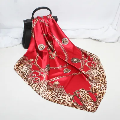 Women Fashion Casual Leopard Imitation Silk 90cm Square Scarf