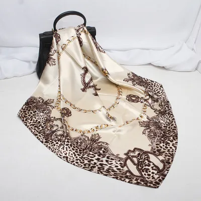 Women Fashion Casual Leopard Imitation Silk 90cm Square Scarf