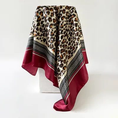 Women Fashion Casual Leopard Imitation Silk 90cm Square Scarf
