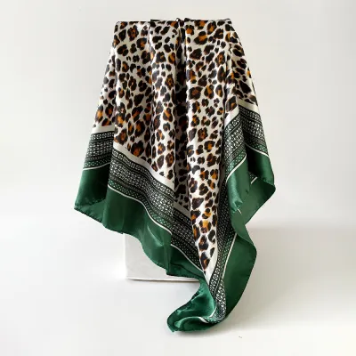 Women Fashion Casual Leopard Imitation Silk 90cm Square Scarf