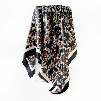 Women Fashion Casual Leopard Imitation Silk 90cm Square Scarf