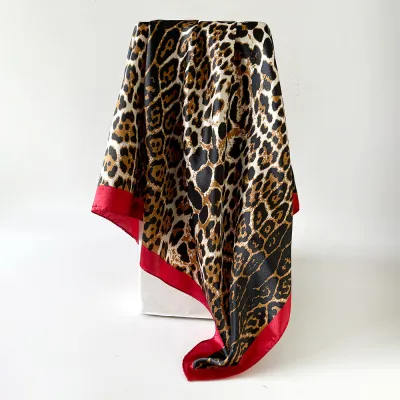 Women Fashion Casual Leopard Imitation Silk 90cm Square Scarf