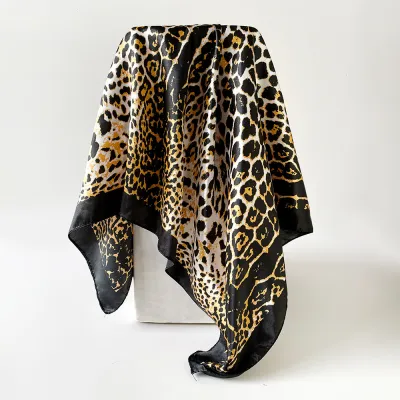 Women Fashion Casual Leopard Imitation Silk 90cm Square Scarf