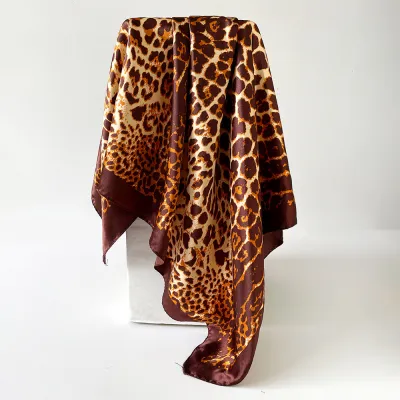 Women Fashion Casual Leopard Imitation Silk 90cm Square Scarf