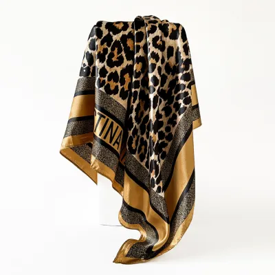 Women Fashion Casual Leopard Imitation Silk 90cm Square Scarf