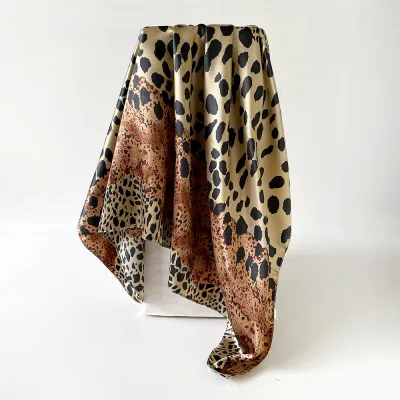 Women Fashion Casual Leopard Imitation Silk 90cm Square Scarf