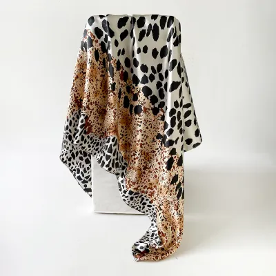 Women Fashion Casual Leopard Imitation Silk 90cm Square Scarf