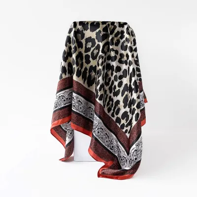 Women Fashion Casual Leopard Imitation Silk 90cm Square Scarf