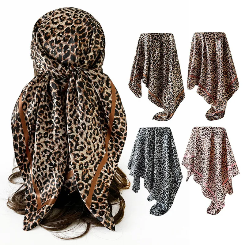 Women Fashion Casual Leopard Imitation Silk 90cm Square Scarf