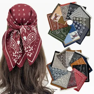 Women Fashion Casual Printed Cotton And Linen Square Scarf