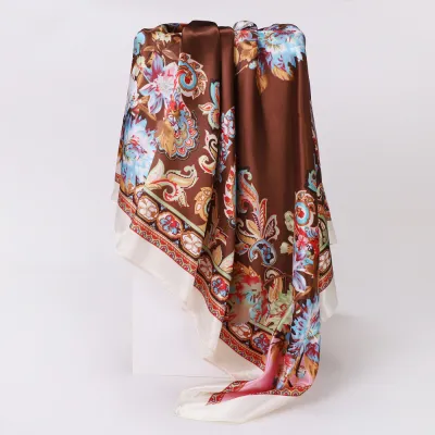 Women Fashion Casual Cashew Printed Silk 90cm Square Scarf