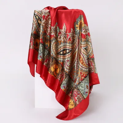 Women Fashion Casual Cashew Printed Silk 90cm Square Scarf