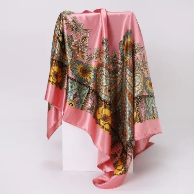 Women Fashion Casual Cashew Printed Silk 90cm Square Scarf