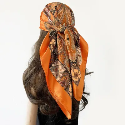 Women Fashion Casual Cashew Printed Silk 90cm Square Scarf