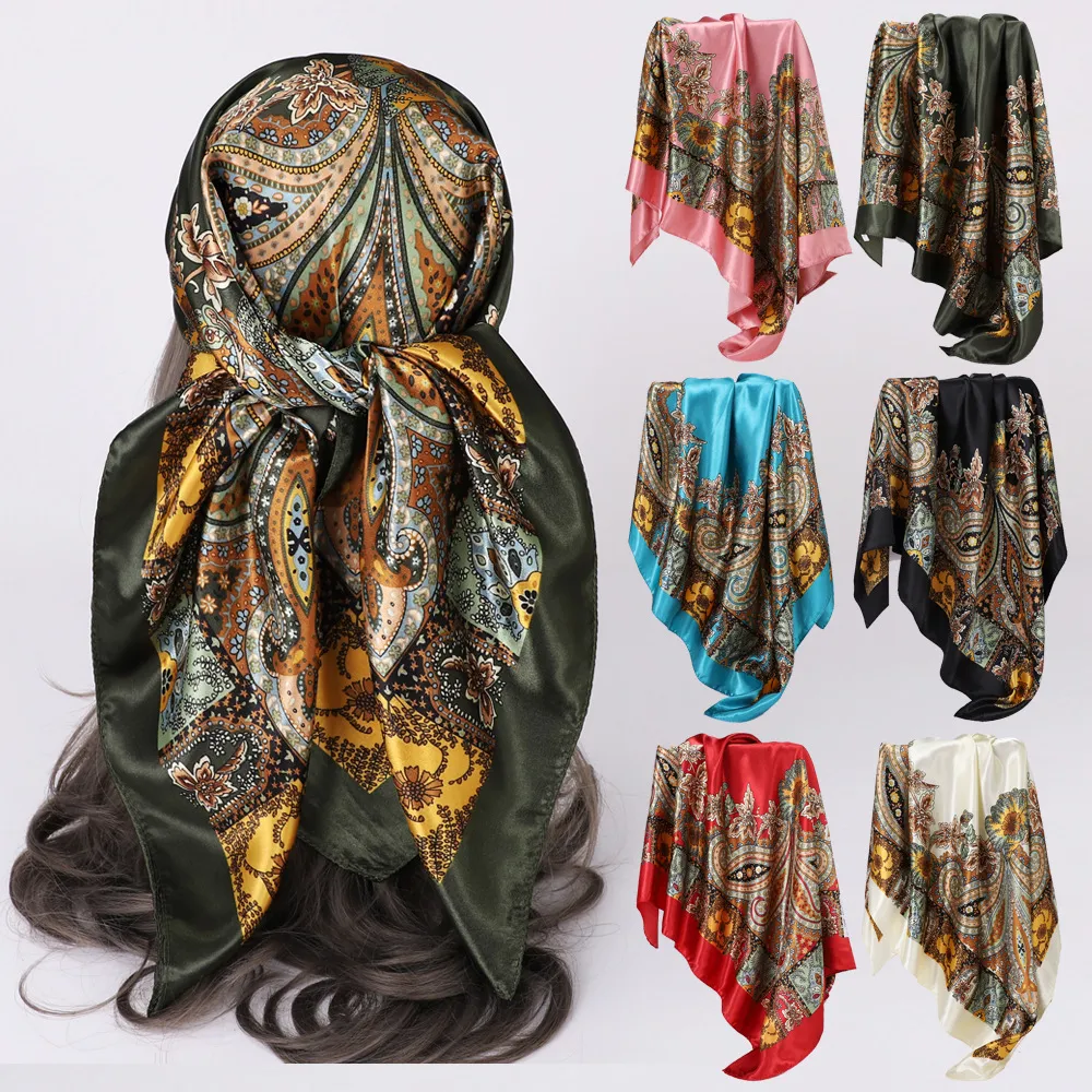 Women Fashion Casual Cashew Printed Silk 90cm Square Scarf
