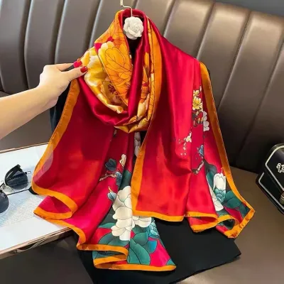 Women Fashion Casual Spring Summer Printed Silk Scarf